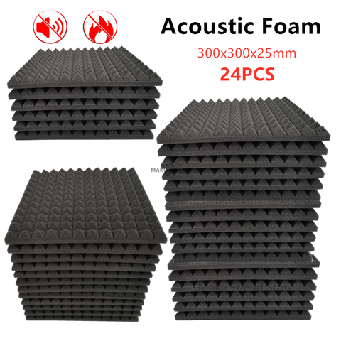 24PCS 300x300x25mm Studio Acoustic Foam High Density Flame Retardant Soundproofing Protective Sponge Pyramid Absorption Panel ► Photo 1/6
