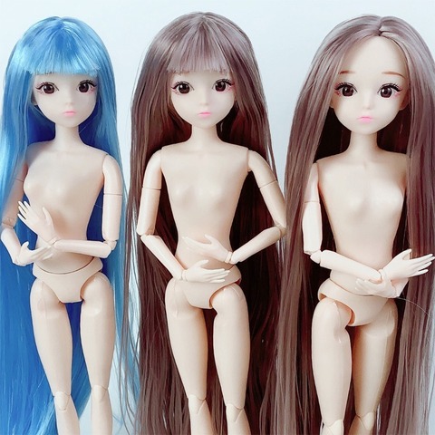 New 30cm BJD Doll 20 Movable Jointe Dolls 3D Eyes Bjd Plastic Doll for Girls Toys Long Wig Female Nude Body Fashion Gift ► Photo 1/6