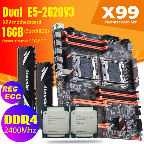 Dual X99 DDR4 Motherboard With 2011-3 XEON E5 2620 V3*2 With 2* 8GB = 16GB 2400MHz REG ECC Memory RAM Combo Kit USB ► Photo 1/5