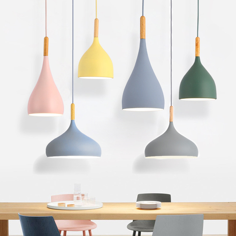 Multicolour Lustre Pendant Lights Restaurant Wood Hanging lighting kitchen Light Fixtures Modern E27 LED Loft Hanglamp ► Photo 1/6