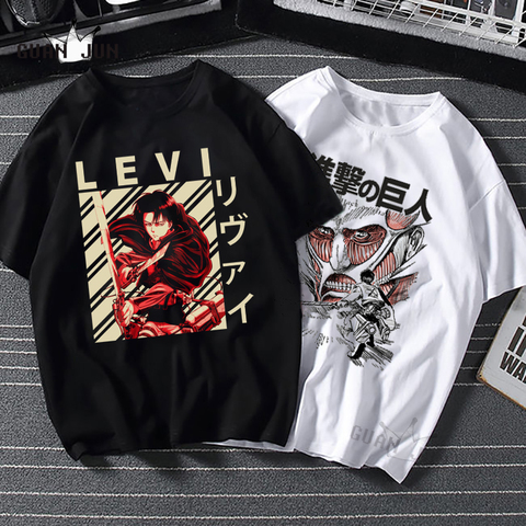 2022 Harajuku Man Attack On Titan T Shirts Tees Shirt Tops Design Cotton Black Short-Sleeved Aesthetic Japanese Anime T Shirt ► Photo 1/6