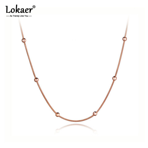 Lokaer Trendy Rose Gold Color Round Beads Chain & Link Necklaces Jewelry Titanium Steel Choker Necklace For Women Collier N19079 ► Photo 1/6