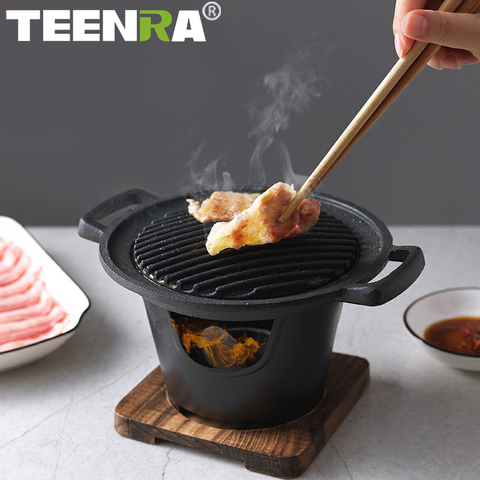 TEENRA Mini BBQ Grill Japanese Alcohol Stove Home Smokeless Barbecue Grill Outdoor BBQ Plate Roasting Meat Tools ► Photo 1/6