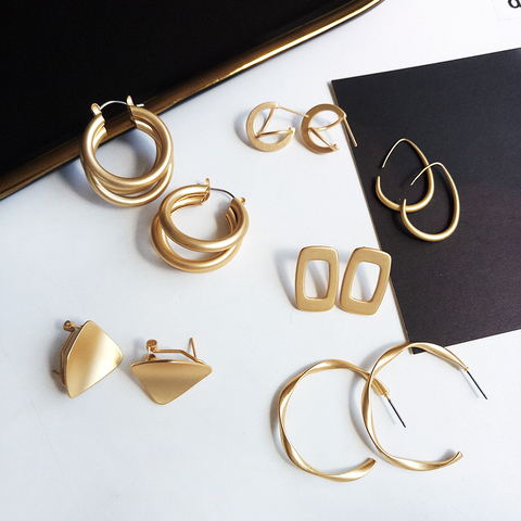 Fashion Statement Earrings 2022 New Geometric Matte Gold earrings For Women Hanging Dangle Earrings Drop Earring modern Jewelry ► Photo 1/6
