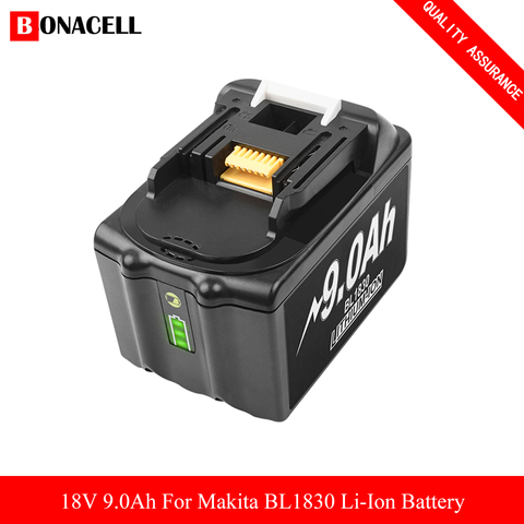 18V 9.0Ah Li-Ion BL1830B Rechargeable Battery with Indicator Replacement for Makita BL1830 BL1830B BL1840 BL1840B BL1850 BL1850B ► Photo 1/6