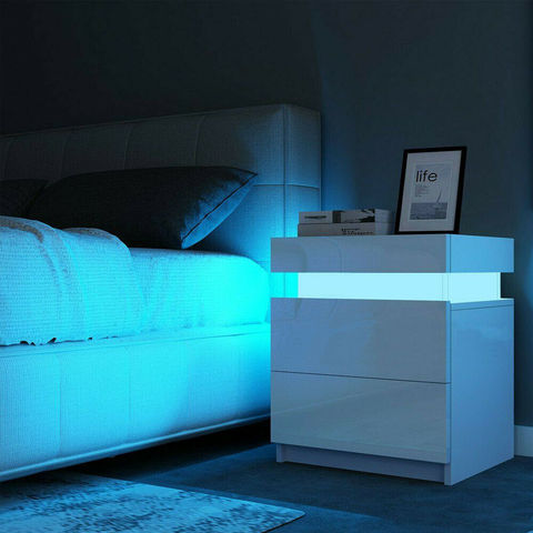 Modern RGB LED Night Table with 2 Drawers Organizer Storage Cabinet Bedside Table Home Bedroom Furniture Nightstands for Night ► Photo 1/6