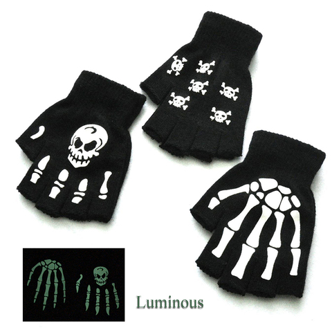 Fashion Halloween Style Gloves Horror Skull Bone Skeleton Half Gloves Novelty Unisex Mittens Winter Warmer Gloves ► Photo 1/6