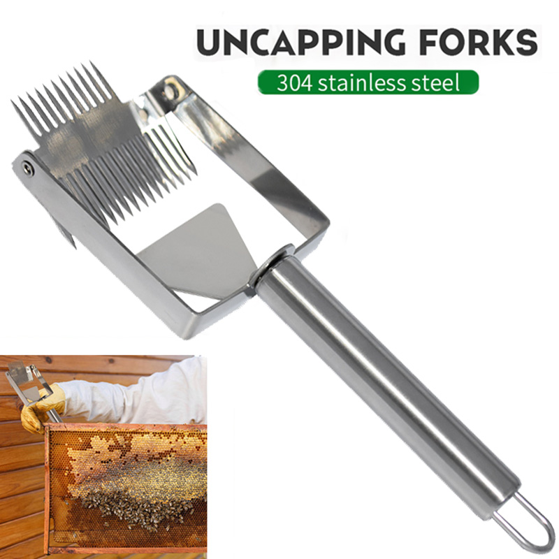 Honeycomb Honey Stainless Steel Scraper Beekeeping Tine Uncapping Fork Hive Wooden Handle for Garden Accessories