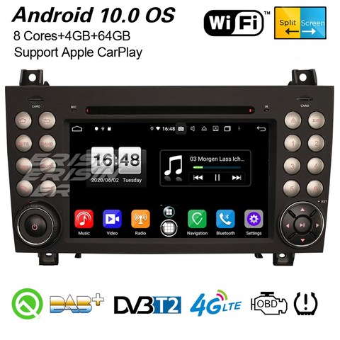 Erisin 8740 Octa-Core Android 10.0 Car Stereo DAB+ Navi OBD2 WiFi CarPlay DVR Bluetooth DSP GPS For Mercedes-Benz SLK-Class R171 ► Photo 1/6