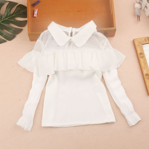 New Arrival Spring Chiffon White Blouse for Junior School Student 2022 Casual Basic Shirts Toddler Baby Teenage Bow Clothes 13Y ► Photo 1/6