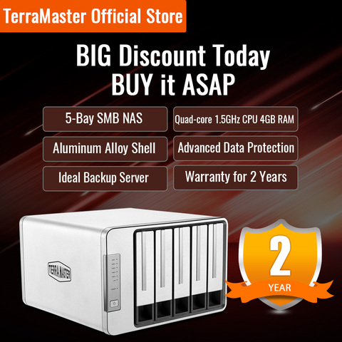 TerraMaster F5-422 10GbE NAS 5-Bay Network Storage Server Intel Quad-core CPU with Hardware Encryption (Diskless) ► Photo 1/6