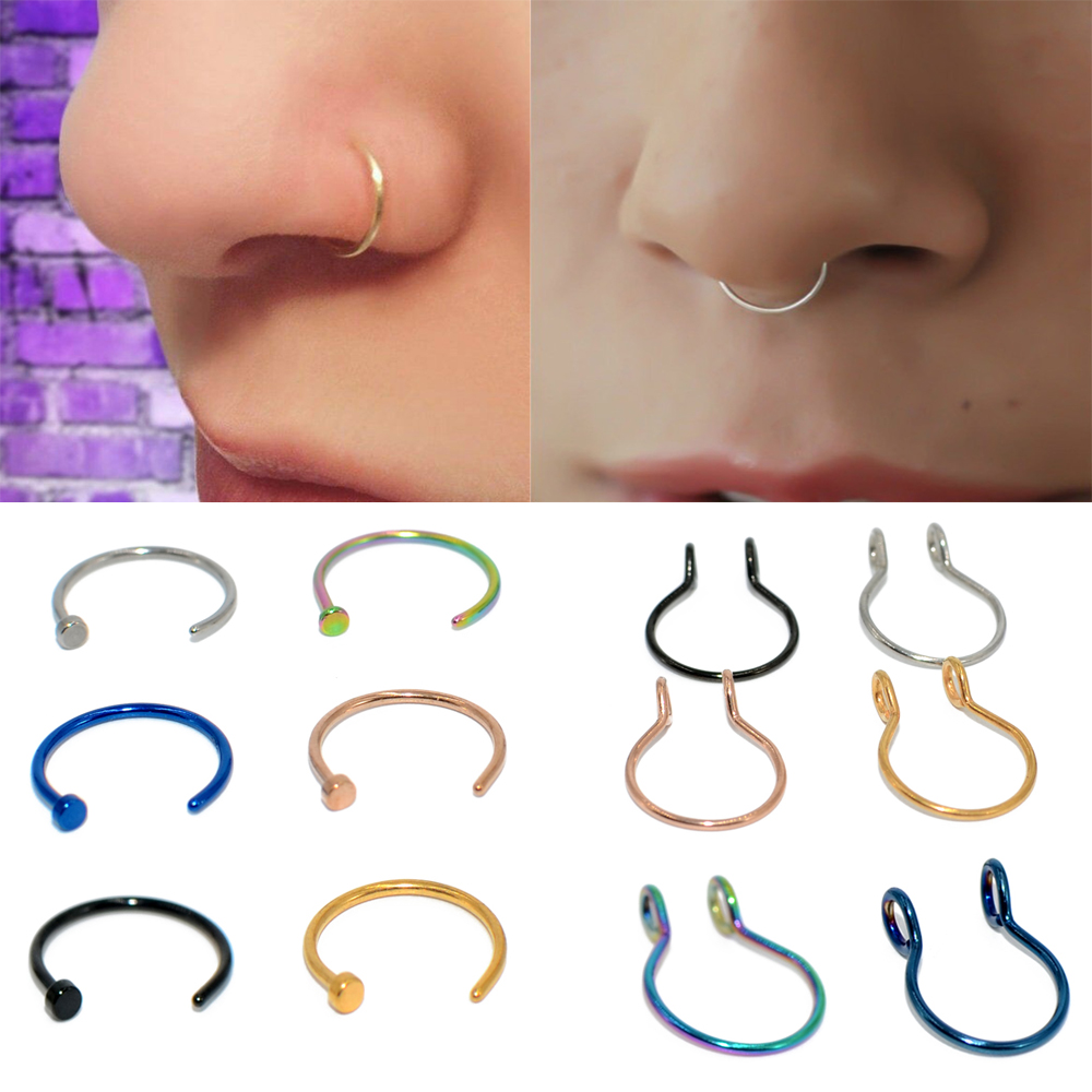 U Shaped Fake Nose Ring Hoop Septum Rings Stainless Steel Jewelry Nose Piercing 