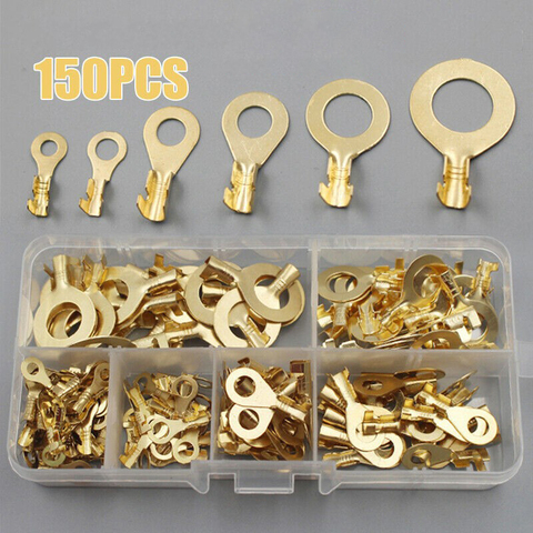 New150PCS Assortment Car Auto Copper Ring Terminal Wire Crimp Bare Cable Connectors Kit  Tab Copper Opening Nose End Loose Pins ► Photo 1/4