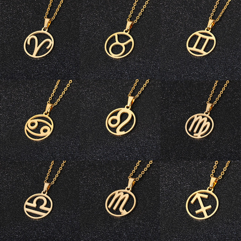 Rinhoo Stainless Steel Star Zodiac Sign Necklace 12 Constellation Pendant Necklace Women Gold Chain Necklace Men Jewelry Gift ► Photo 1/6