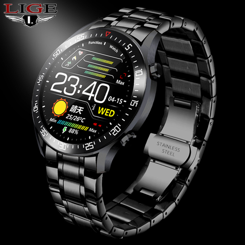 LIGE 2022 New Steel Band Color Screen Smart Watch Men Multifunctional Sport Heart Rate Blood Pressure IP68 Waterproof Smartwatch ► Photo 1/6