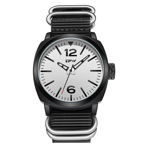 Men Watches Causal Dress Nylon Weave Strap Luminous Hands Rounded Rectangle Big Crown Masculinity Analog Clock ► Photo 1/6