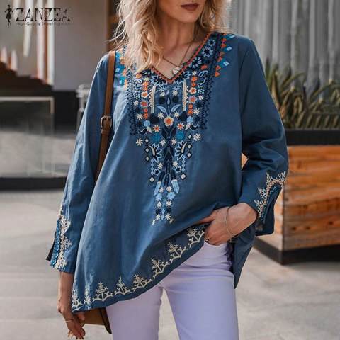 ZANZEA Stylish Shirts 2022 Women Bohemian Floral Printed Blouse Spring V Neck Long Sleeve Tops Casual Holiday Blusas Chemise 5XL ► Photo 1/6