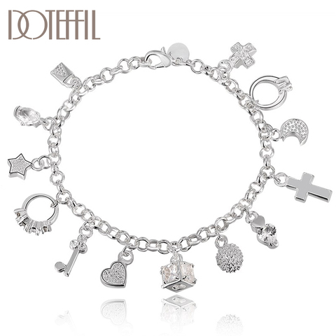 DOTEFFIL 925 Sterling Silver AAA Zircon Key Lock Stars Bracelet For Women Fashion Wedding Engagement Party Charm Jewelry ► Photo 1/6
