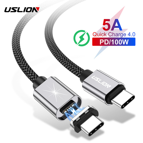 USLION 5A PD 100W Fast charge Magnetic USB Cable For Type C To USB C Cable For MacBook Pro Magnet Wire Cord For Samsung Note 10 ► Photo 1/6