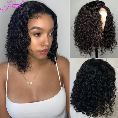 13X4 Water Wave Short Bob Wig 8-14Inches 200Density Human Hair perruque Lace Closure remy Brazilian Pre Plucked Baby Wavy Curly ► Photo 1/6