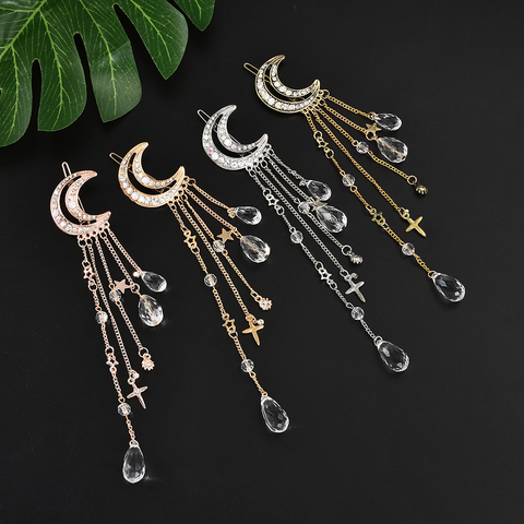 Classic Moon Crystal Rhinestone Beads Dangle Fringe Hair Clip Hair Accessories Women Bridal Jewelry decoration headpiece ► Photo 1/6