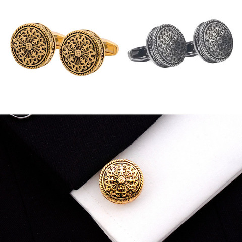 Carved Antique Gold Silver-color Greek Royal Pattern Cufflinks Banquet Suit Shirt French Cuff Links High-end Men's Jewelry Gifts ► Photo 1/6