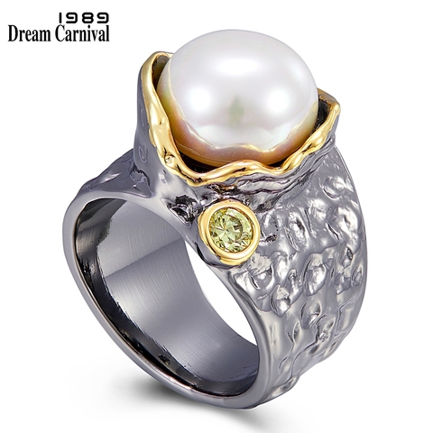 DreamCarnival1989 Blooming Hot Design Pearl Rings for Women Creative-Wedding-Engagement Gothic Jewelry Black Gold Color WA11777 ► Photo 1/6