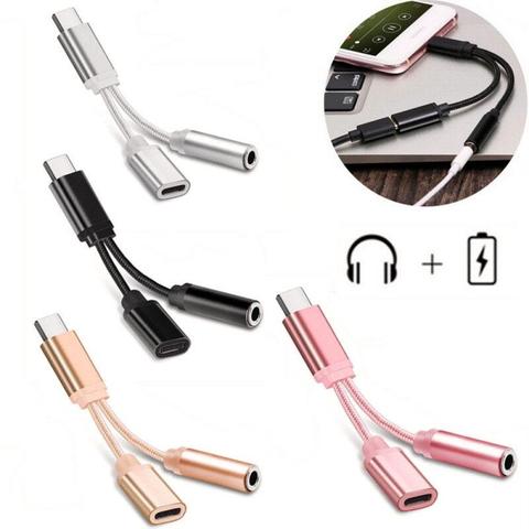 Braided Type C To 3.5 Mm Charger 2 In 1 Type C 3.5mm Aux Audio Charging Cable Adapter Splitter Headphone Jack For Smart Phone ► Photo 1/6