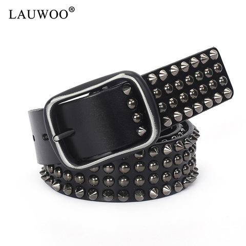 Designer Brand Belt Men Rivet Real Leather Pin Belt Male Black Rock Genuine Leather Cowhide Luxury Punk Belt Jeans ► Photo 1/6