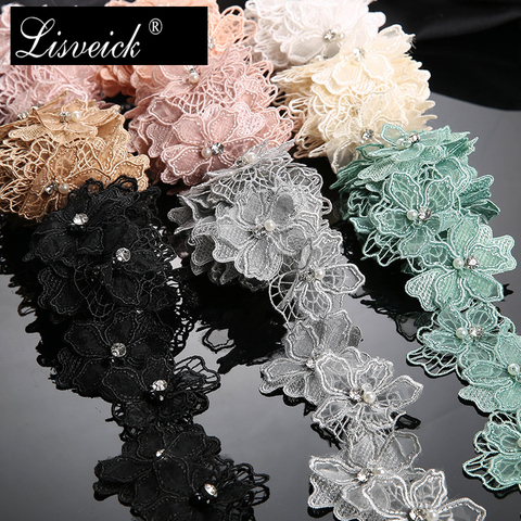 1yard 6cm rhinestone Beaded 3D Flower Embroidered Lace Edge Trim Ribbon DIY fabric wedding Garment sewing craft Accessories ► Photo 1/6