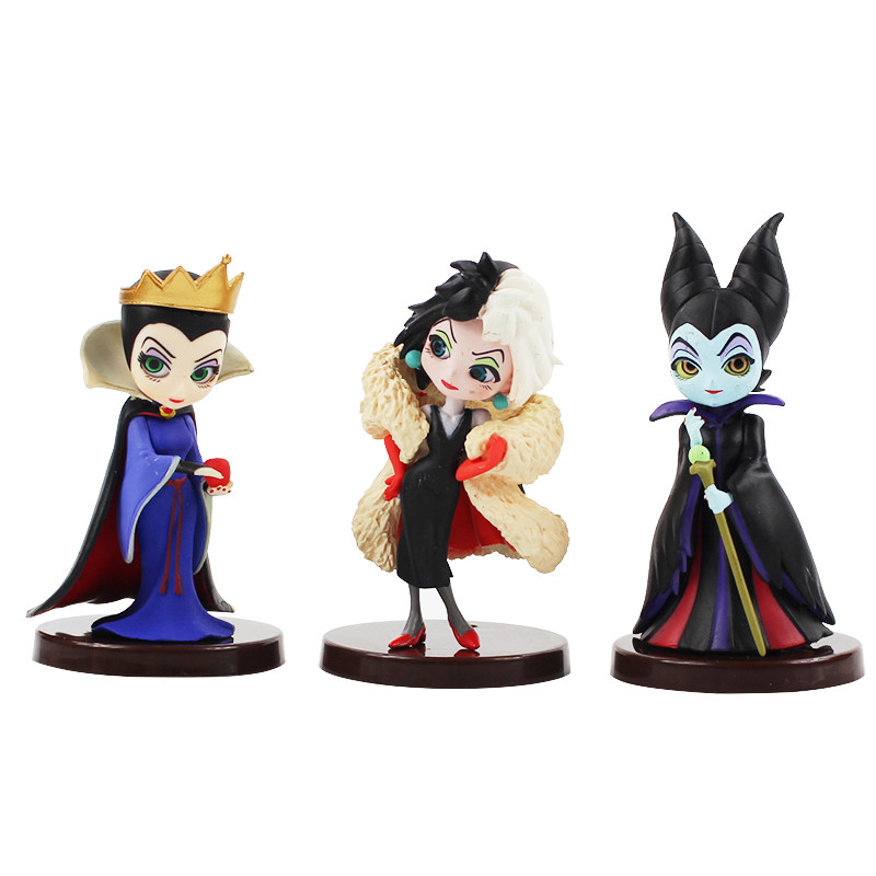 Buy Online Disney 3pcs Q Posket Petit Villains Set Descendants 2 Maleficent Cruella De Vil Queen Action Figure Model Gift Toys For Children Alitools