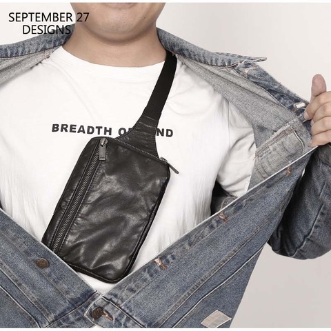 New Style Casual Chest Bag Men First Layer Sheepskin Leather Lovers Small Travel Phone Bag Handmade Mini Messenger Crossbody Bag ► Photo 1/6