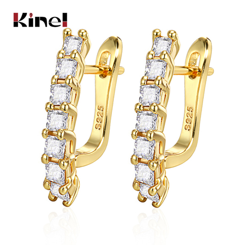 Kinel Fashion Line Square Zircon Stud Earrings For Women Gold Color Luxury Engagement Party Gifts Girl Boho Crystal Earings ► Photo 1/6