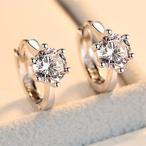 Huitan Simple Small Hoop Earring Inlaid Classic 6 Prong Solitaire Shiny Zircon Elegant Accessories Daily Wearable Women Earrings ► Photo 1/6