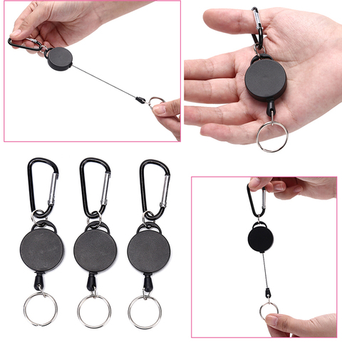 60cm Black Wire Rope Keychain Key Ring Keyring Steel Cord Badge Reel Retractable Recoil Anti Lost Ski Pass ID Card Holder ► Photo 1/6