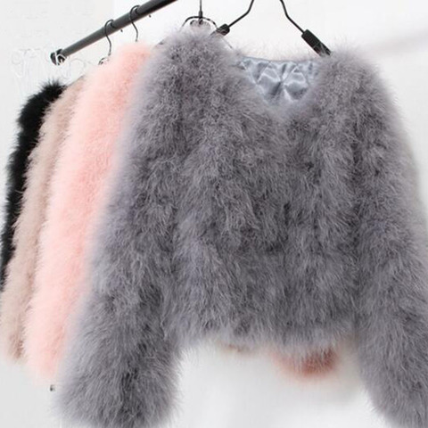 sexy Ostrich wool turkey real fur women black coat genuine feather short plus size 5XL,7XL winter festival long sleeve jacket ► Photo 1/6
