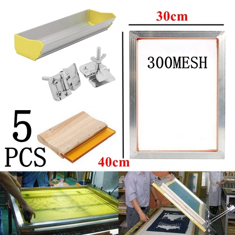 5Pcs 120T Screen Printing Kits Aluminum Frame + Hinge Clamp + Emulsion Scoop Coater + Squeegee Silk Screen Printing Tool Parts ► Photo 1/1