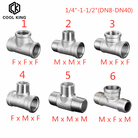 DN8/DN15/DN40 male+male+Female Threaded 3 Way Tee T Pipe Fitting 1/4