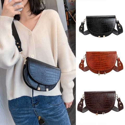 Crossbody Bags for Women Crocodile Pattern Half Round Messenger Bag Leather Luxury Handbags Women Bags Designer Shoulder Bag HOT ► Photo 1/6