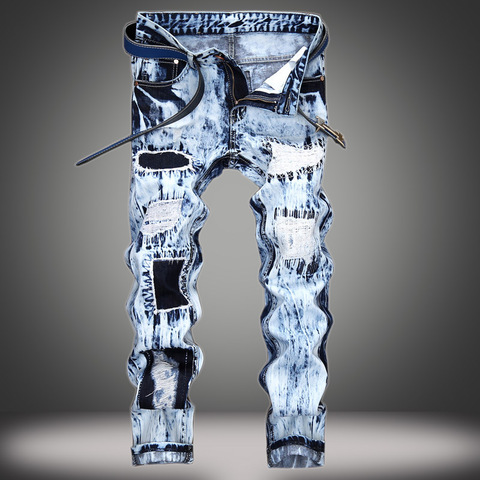 Denim Designer Hole MOTO BIKE Jeans High Quality Ripped for Men Size 28-38 40 42 2022 Autumn Spring HIP HOP Punk Streetwear ► Photo 1/3