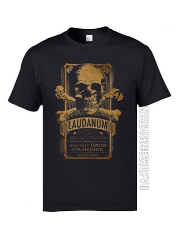 Vintage Adult Men Tshirts Skull Easter 100% Cotton Laudanum Medical Goth Steampunk Label T-Shirt Death Skull Print Men Clothes ► Photo 1/6