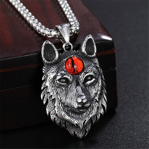 Tibetan Silver Eye of Devil Wolf Pendant Necklaces Men Power Norse Viking Amulet Animal Head Necklace For Women Vintage Jewelry ► Photo 1/6