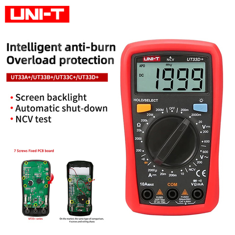 UNI-T UT33A+/B/C/D Mini Multimeter Digital Display Household Electrician Anti-burn Pocket Digital Ammeter ► Photo 1/5