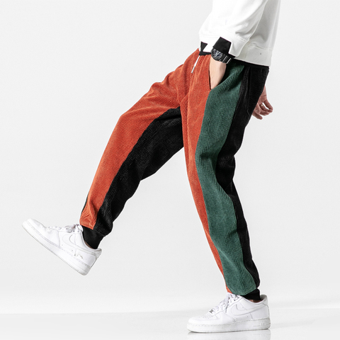 2022 Men's Corduroy Fabric Casual Pants Loose Haren Pants Active Elastic Trousers Orange/black Joggers Sweatpants Big Size M-5XL ► Photo 1/5