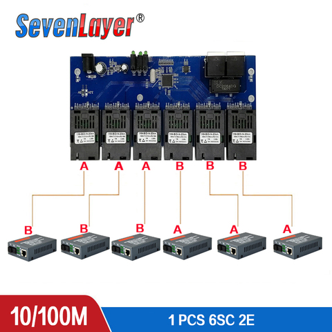 10/100M 2 RJ45  6 155M SC fiber Port  Fast Ethernet switch Converter 6 sc 20KM Ethernet Fiber Optical Media Converter   PCBA ► Photo 1/6