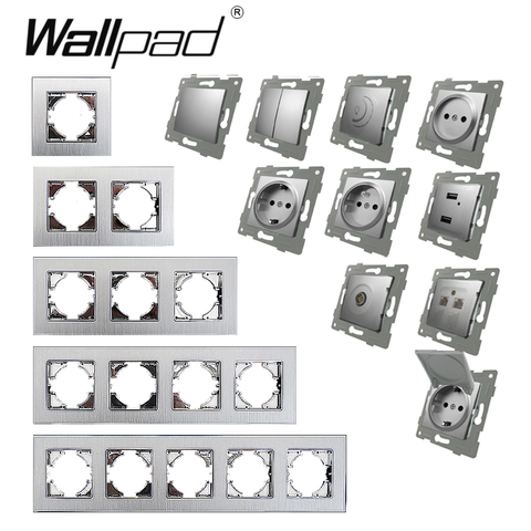 Silver EU Metal Frame Switch Socket Free DIY Button Reset Curtain USB EU French Data Round Back Wallpad L6 Wall Sockets ► Photo 1/6