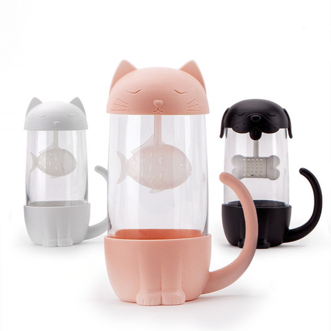 280ml Cute Cat and Dog Glass Tea Mugs With Fish Infuser Strainer Filter Office Cup Novelty Gifts ► Photo 1/6