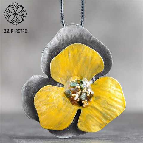 Yellow Flower Pendant Long Necklace for Women Vintage Plant Jewelry Suspension Rope Chains Choker Wholesale Jewellery 2022 New ► Photo 1/6