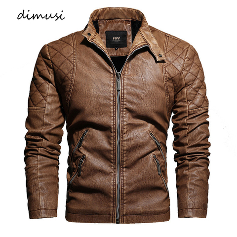 DIMUSI Men's Leather Jacket Fashion Winter Fleece Casual Motorcycle Jackets Men Faux Leather Biker Jackets Clothing 4XL ► Photo 1/6