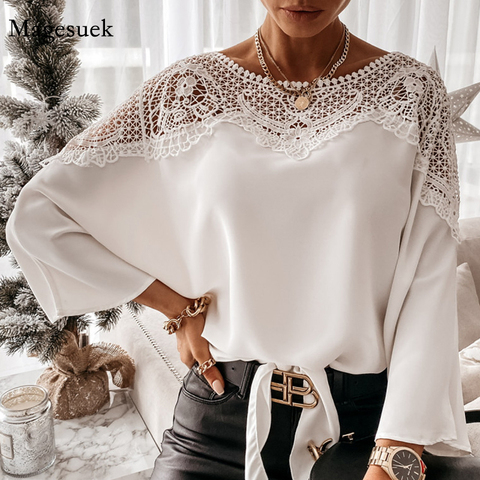 New Crochet Embroidery Lace Blouses Women Autumn Sexy Lace